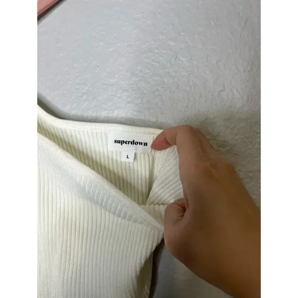 Superdown Ellie One Shoulder Ribbed Crop Top L - Picture 4 of 5